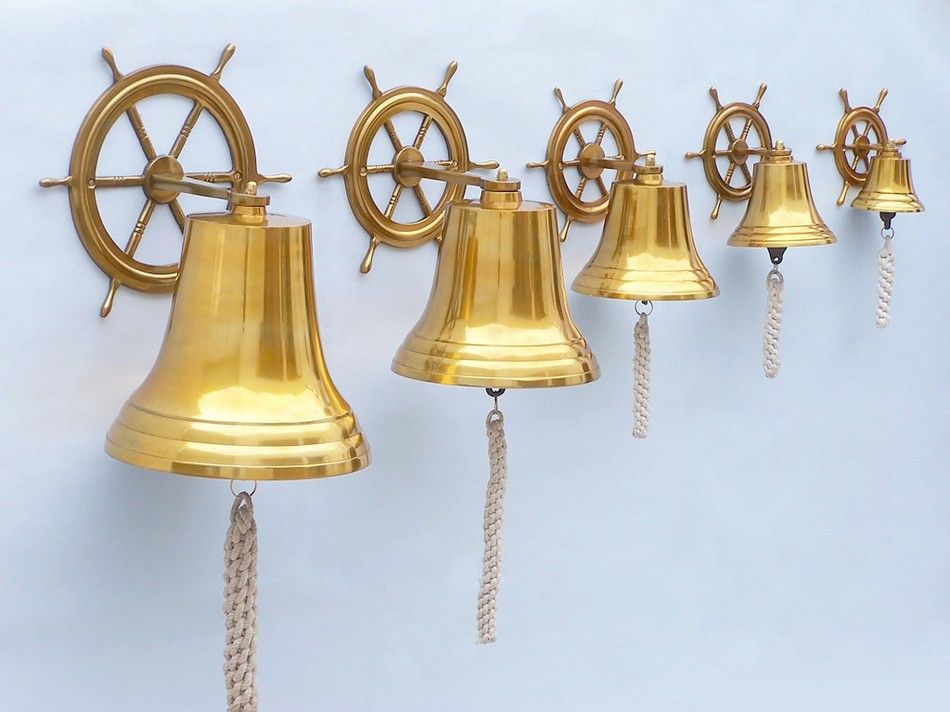 Brass  Plated Hanging Ship Wheel Bell 10""