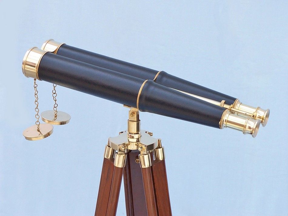 Floor Standing Admiral's Brass/Leather Binoculars 62""
