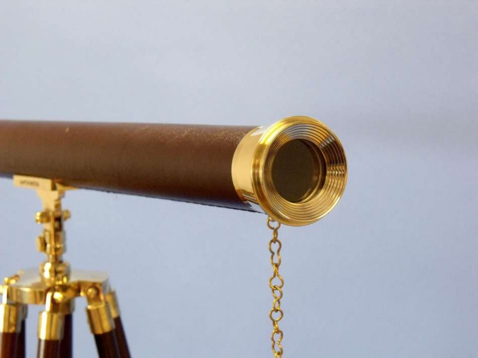 Floor Standing Solid Brass - Leather Harbor Master Telescope 60""