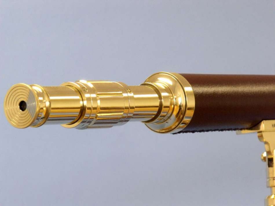 Floor Standing Solid Brass - Leather Harbor Master Telescope 60""