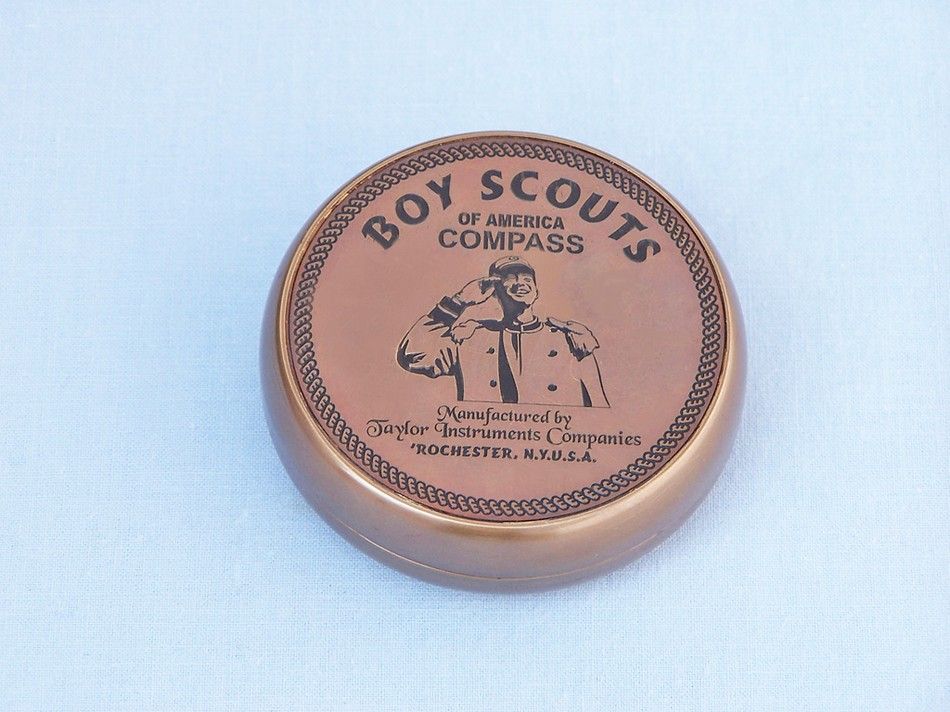 Antique Brass Boy Scout Compass w/ Rosewood Box 3""