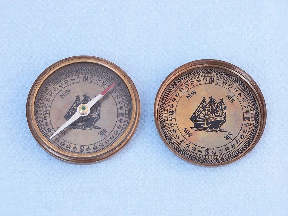 Antique Brass Boy Scout Compass w/ Rosewood Box 3""