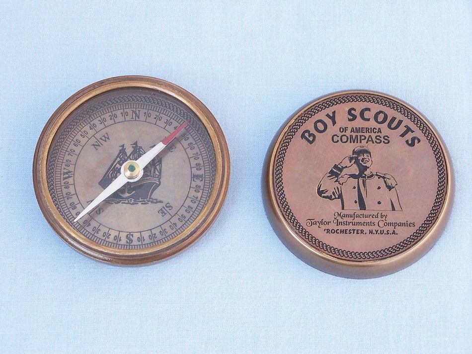 Antique Brass Boy Scout Compass w/ Rosewood Box 3""