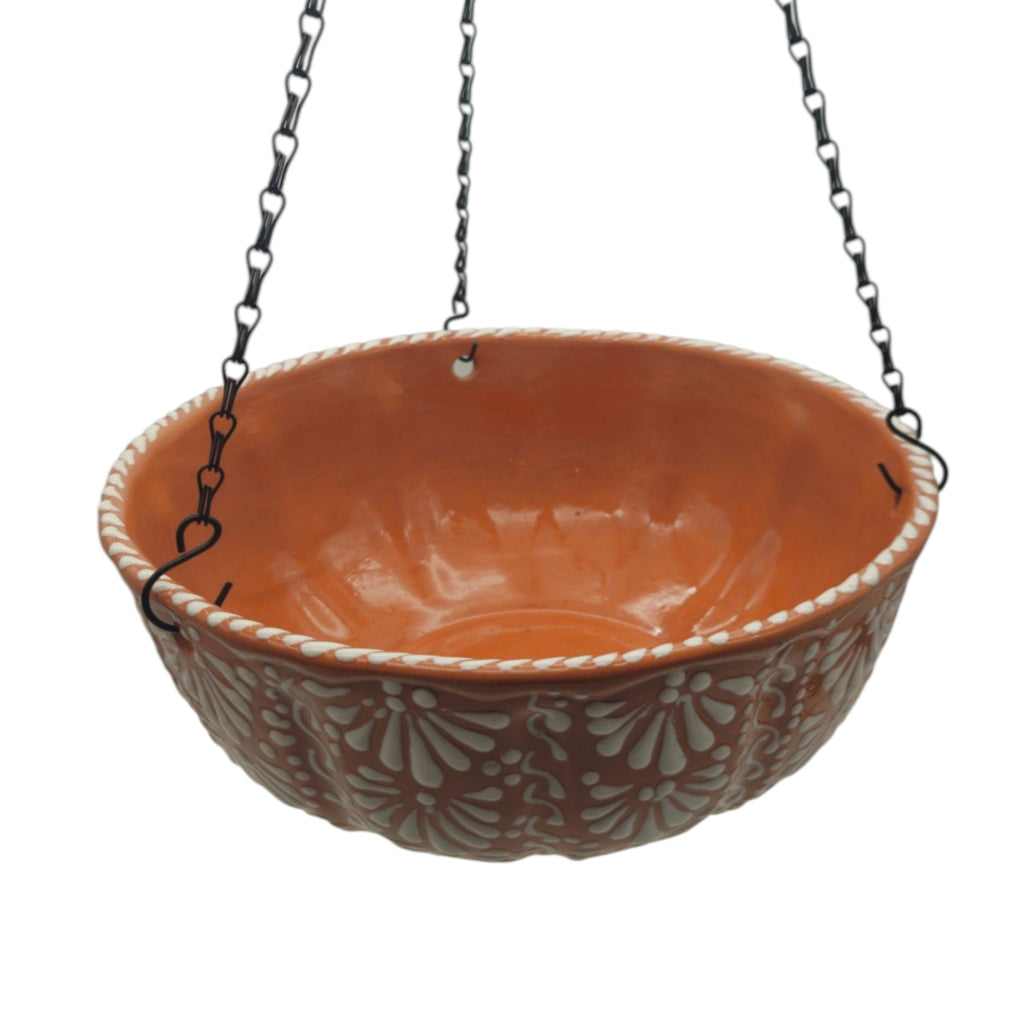Brown & White Talavera Hanging Planter | Mexican Ceramic Pot