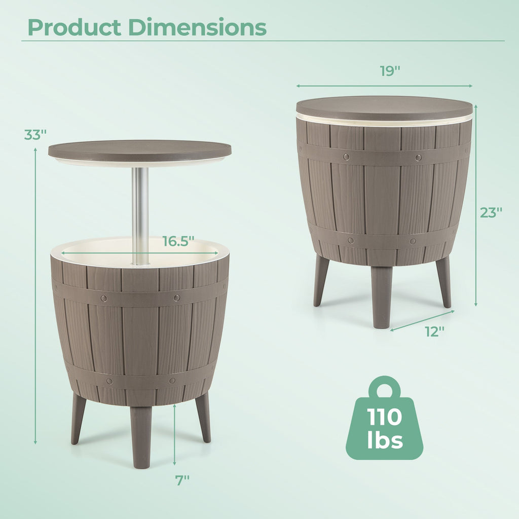 10 Gallon Cooler Bar Table Outdoor Coffee Table Ice Bucket with Telescopic Tabletop for Beer and Wine