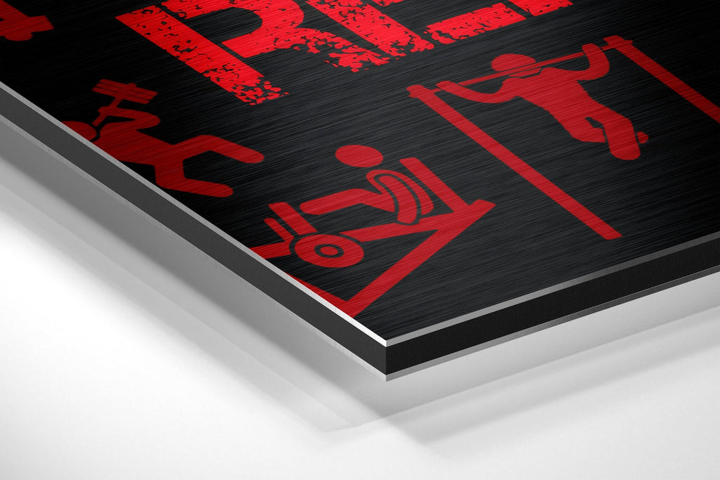 Red Gym Icons Fitness Slogan Brushed Aluminium Dibond Wall Art