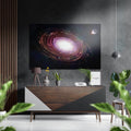 Spiral Galaxy and Distant Moon Brushed Aluminium Dibond Wall Art