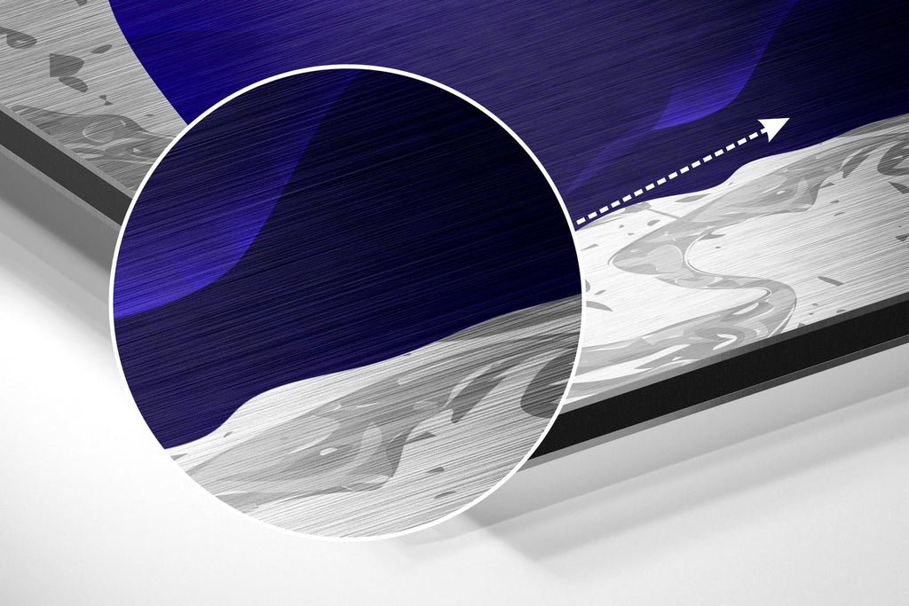 Navy Blue Petals Gold Quill Marble Brushed Aluminium Dibond Wall Art