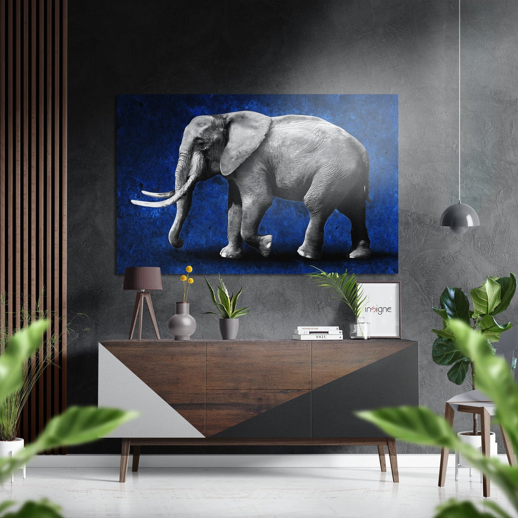 Gray Elephant Blue Backdrop Brushed Aluminium Dibond Wall Art