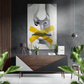 Yellow Tape Cross Over Lips Brushed Aluminium Dibond Wall Art
