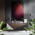 Glowing Red Veined Leaf Brushed Aluminium Dibond Wall Art