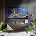 Leaping White Deer Gold Tree Lake Brushed Aluminium Dibond Wall Art