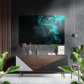 Turquoise Swirling Smoke On Black Brushed Aluminium Dibond Wall Art