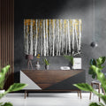 White Birch Trunks With Yellow Leaves Brushed Aluminium Dibond Wall Art