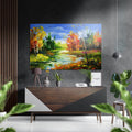 Painted Autumn Forest Creek Brushed Aluminium Dibond Wall Art