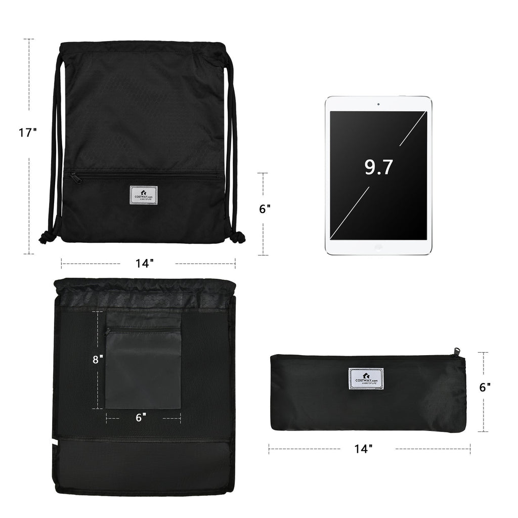 Drawstring Backpack String Bag Foldable Sports Sack with Zipper Pocket