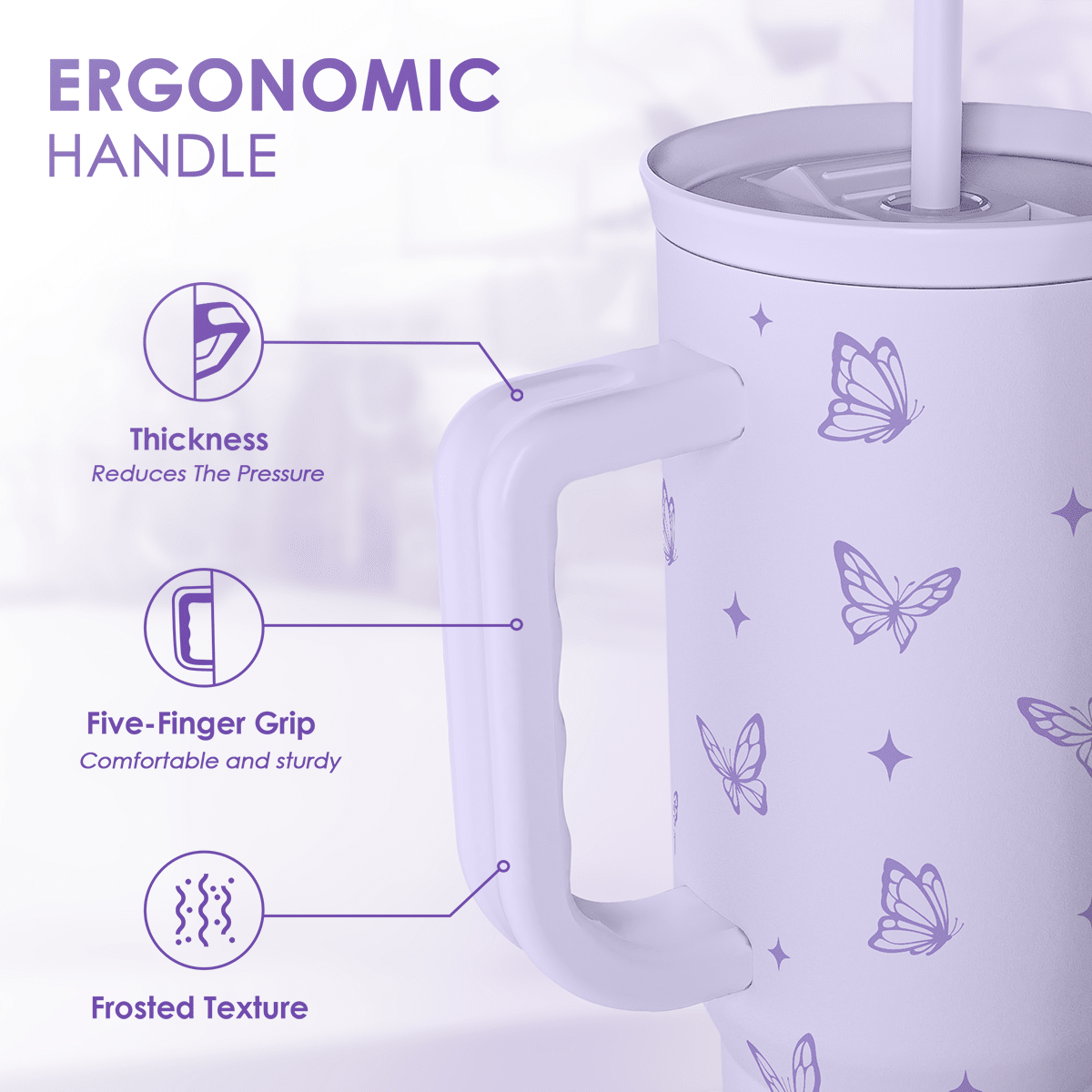 Butterfly Gifts for Women, Butterfly Tumbler with Handle, Stainless Steel Insulated Coffee Travel Mug Cup, Gifts for Women Girls on Birthday Christmas, 40oz - PhishStones Products