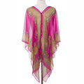 Button Detail Paisley Print V-Neck Poncho Cover Up Beachwear
