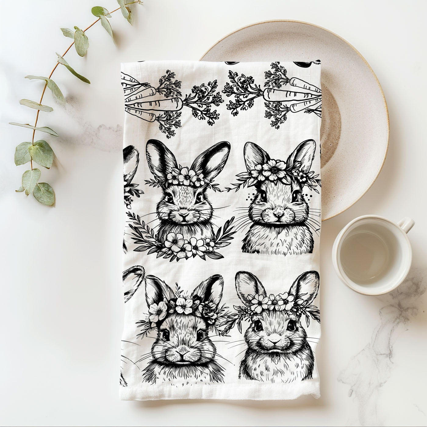 B&W Bunnies Towel