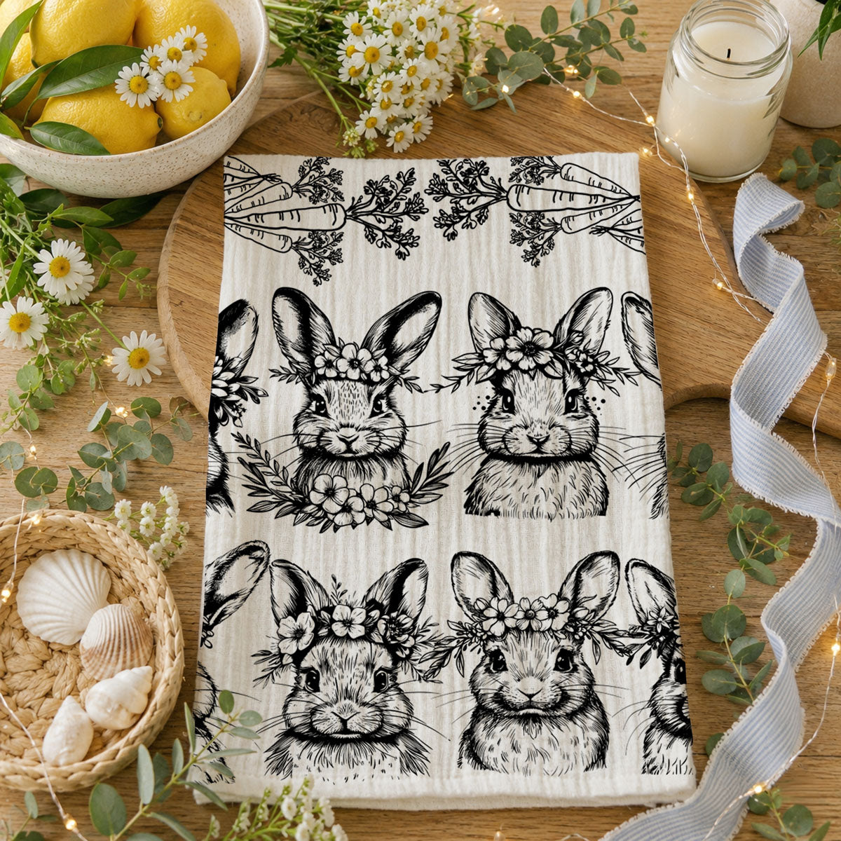 B&W Bunnies Towel