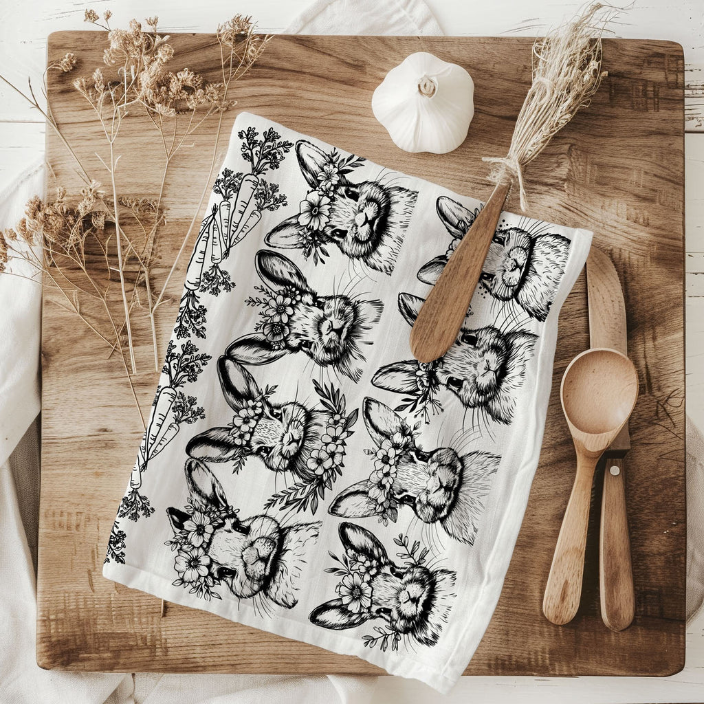 B&W Bunnies Towel