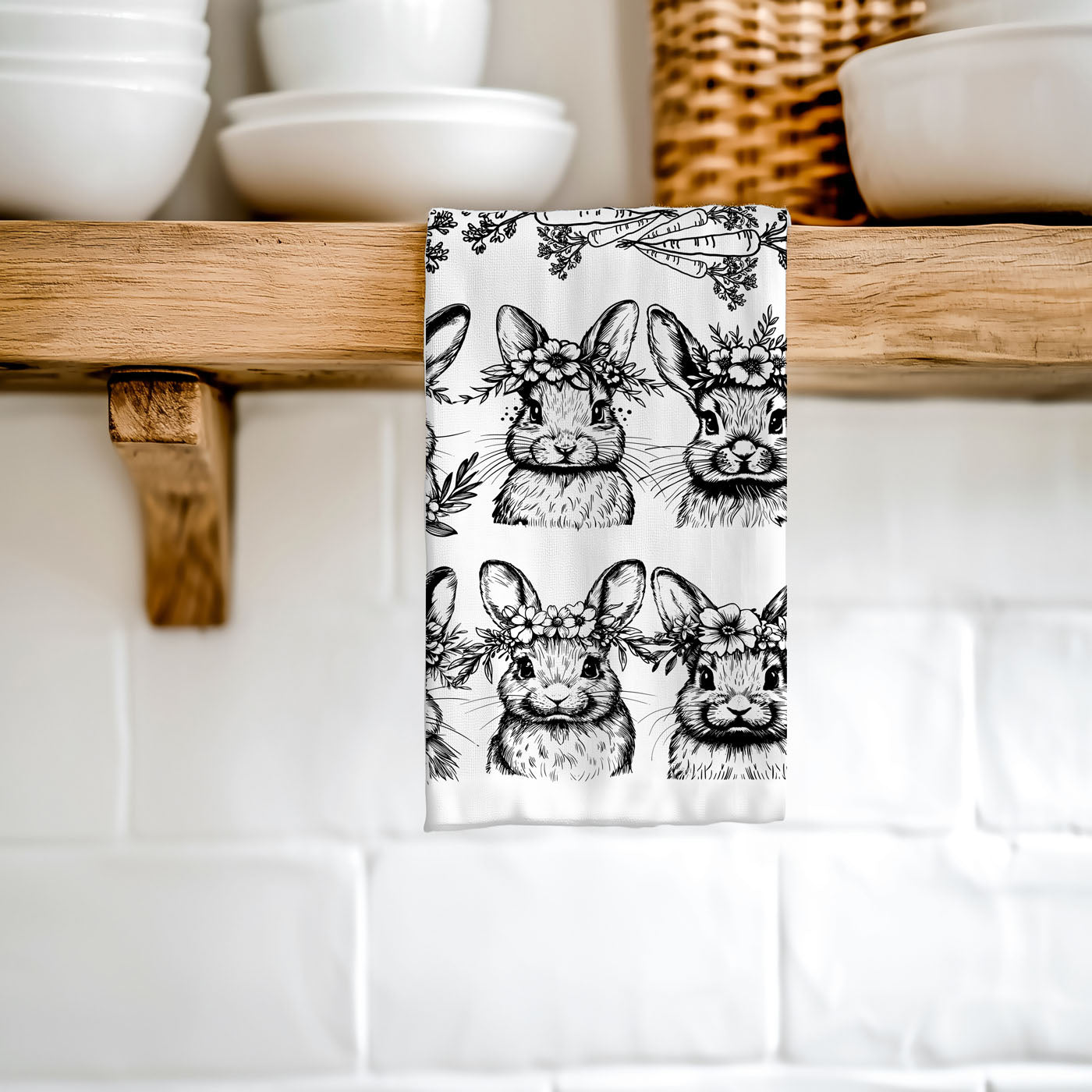 B&W Bunnies Towel