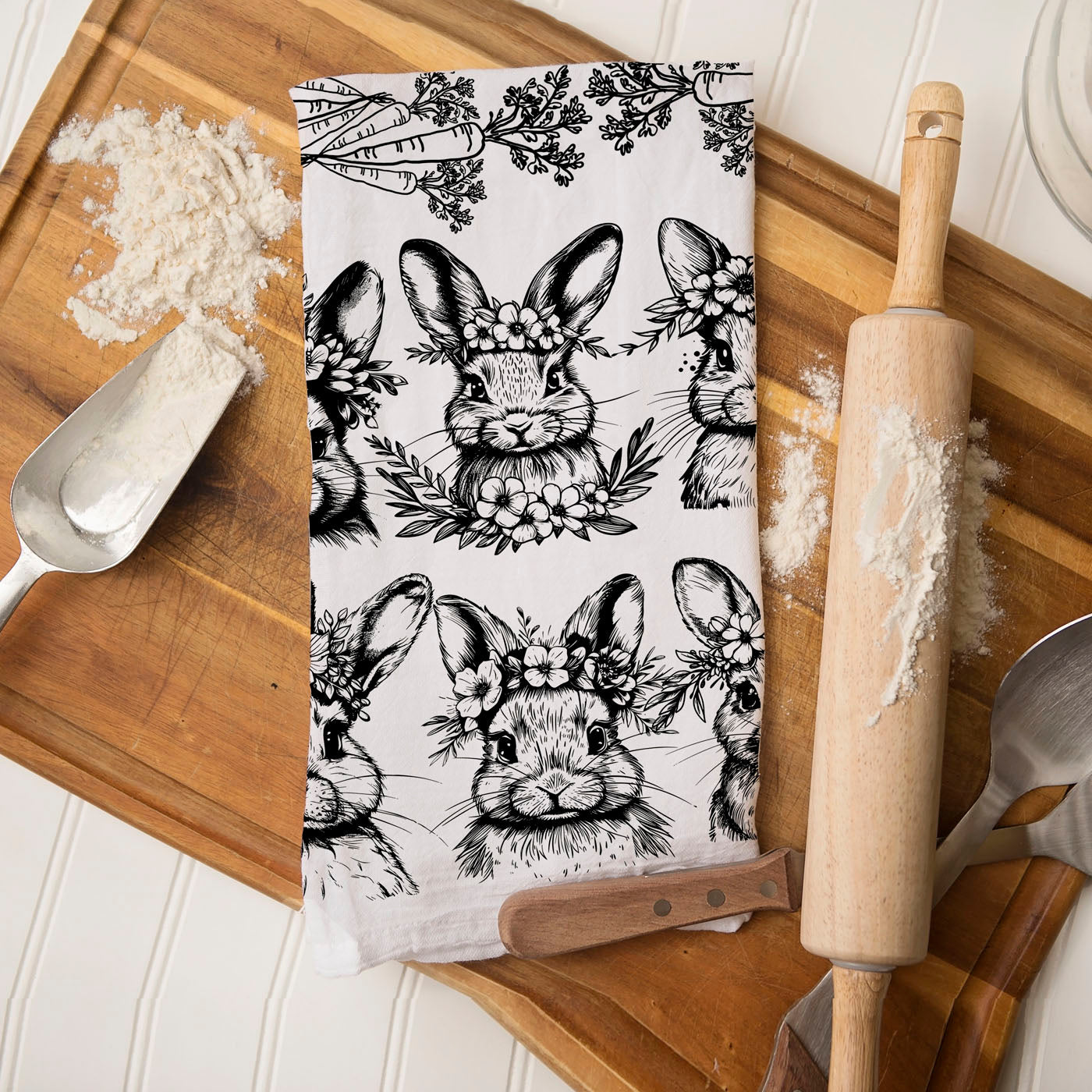 B&W Bunnies Towel