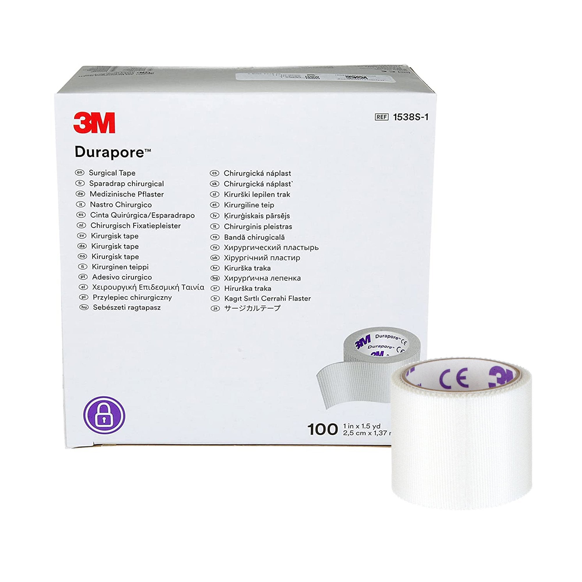 3M™ Durapore™ Silk-Like Cloth Medical Tape, 1 Inch x 1-1/2 Yard, White 1538S-1
