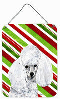 White Toy Poodle Candy Cane Christmas Wall or Door Hanging Prints Aluminum Metal Sign Kitchen Wall Bar Bathroom Plaque Home Decor Front Door Plaque, 12x16, Multicolor