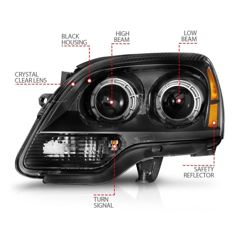 ANZO 2007-2012 GMC Acadia Projector Headlights Balck Housing 111530