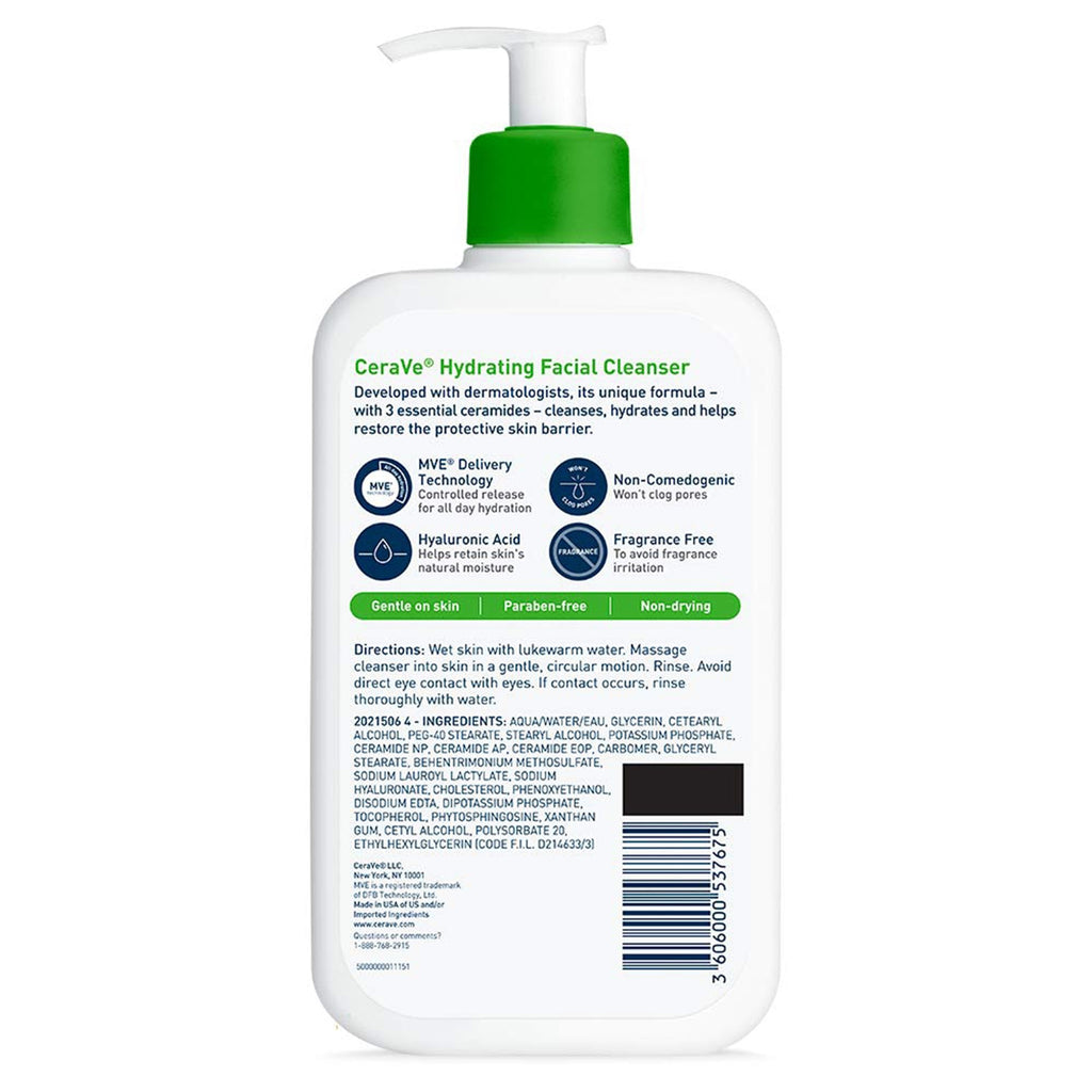 Facial Cleanser CeraVe® Hydrating Lotion 16 oz. Pump Bottle Unscented 60600053767