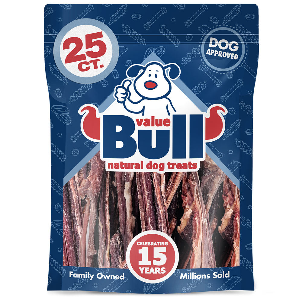 ValueBull Beef Jerky Gullet Sticks, Premium Dog Chews, 5-6 Inch, 25 Count