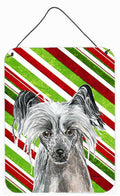 Chinese Crested Candy Cane Christmas Wall or Door Hanging Prints Aluminum Metal Sign Kitchen Wall Bar Bathroom Plaque Home Decor Front Door Plaque, 12x16, Multicolor
