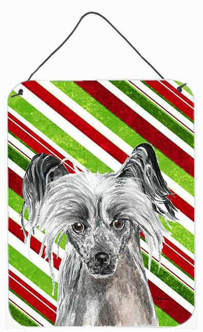 Chinese Crested Candy Cane Christmas Wall or Door Hanging Prints Aluminum Metal Sign Kitchen Wall Bar Bathroom Plaque Home Decor Front Door Plaque, 12x16, Multicolor