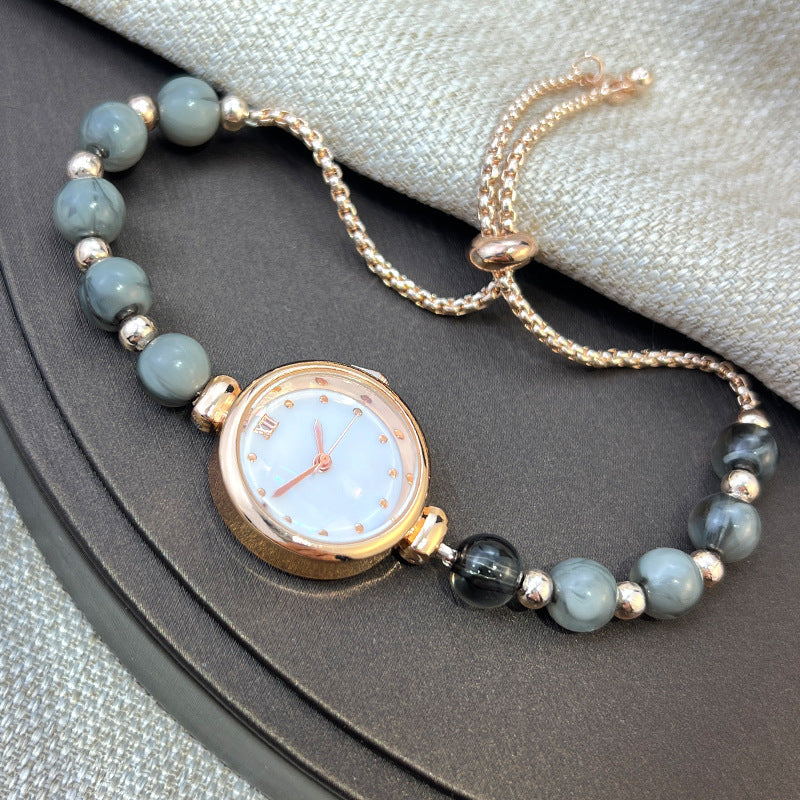 Pearl Bracelet Womens Quartz Watch Niche Light-luxury Design With A Small Dial And A Pull-out Adjustable Band