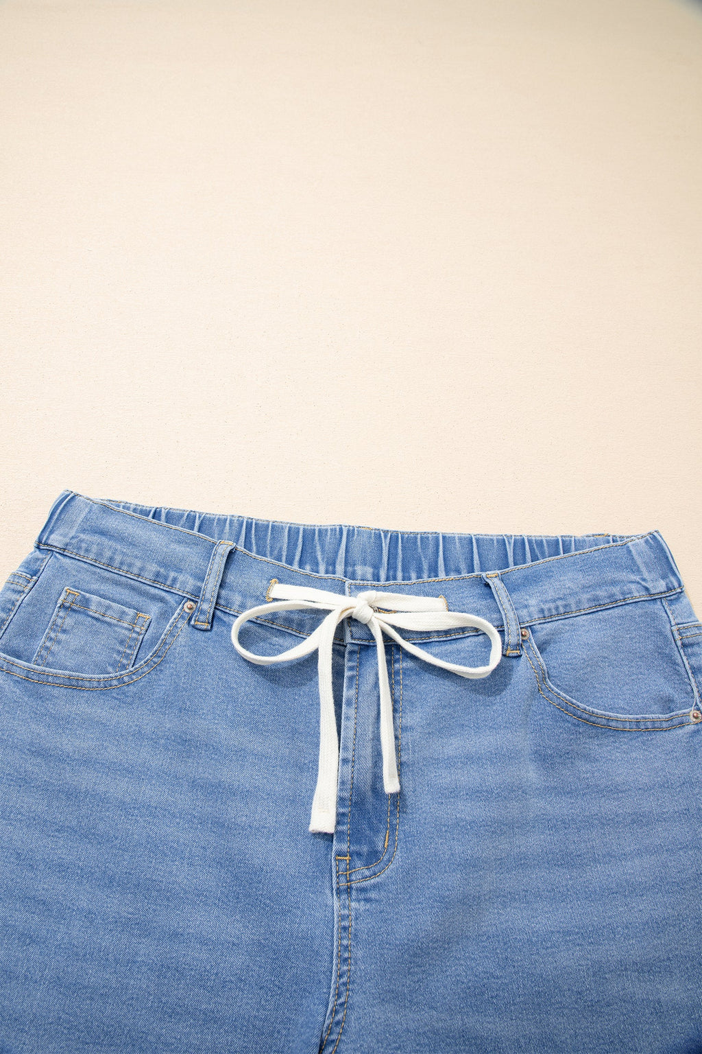 Light Blue Acid Wash Contrast Lace-up Plus Size Jeans