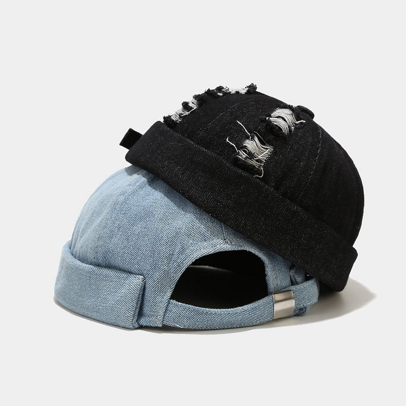Summer Men's Single-color Light Board Foldable Frayed Washed Vintage Retro Casual Style No-visor Landlord Hat, Suitable For Daily Outdoor Use