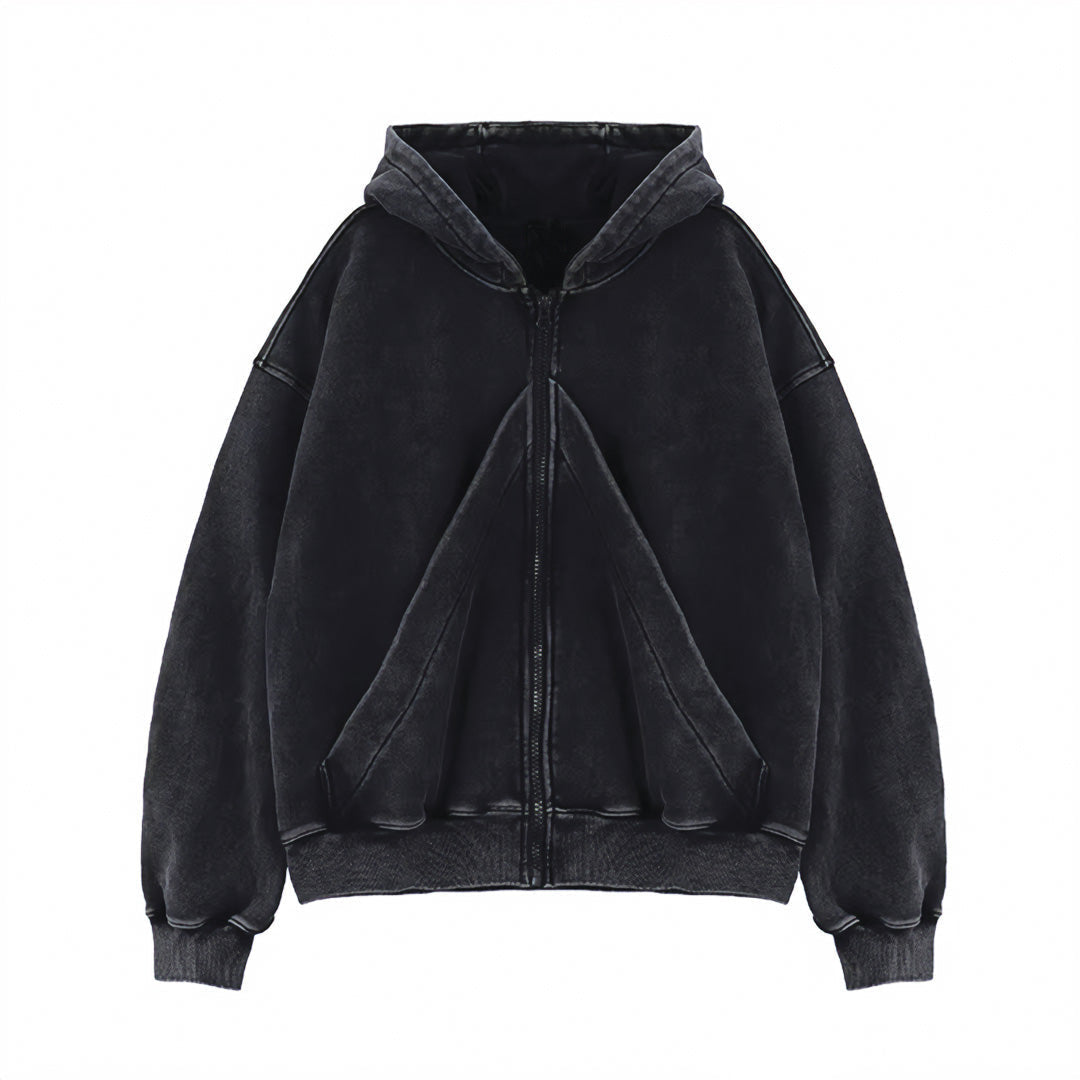 American-style Vintage Washed-and-distressed Cardigan Zip-up Hoodie