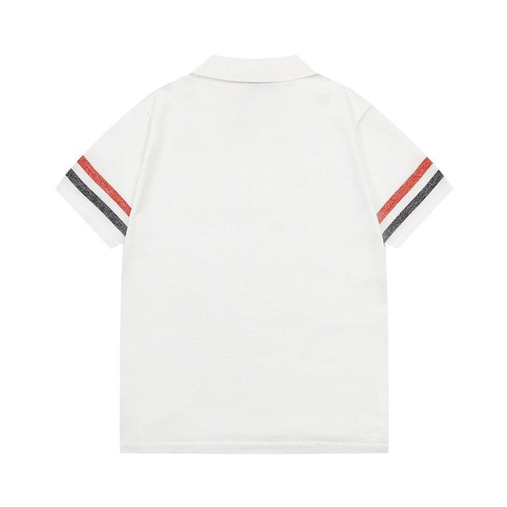 Thom Browne Classic Fit White Collar T-Shirt with Tricolor Grosgrain Detailing