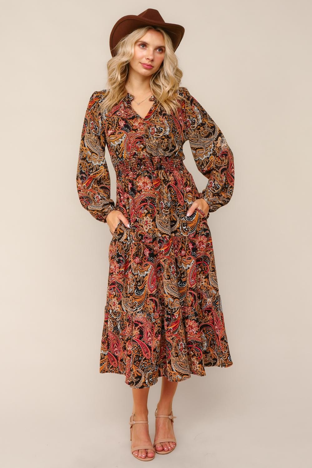 PLUS SMOCKED WAIST MAXI BOHEMIAN WOVEN DRESS