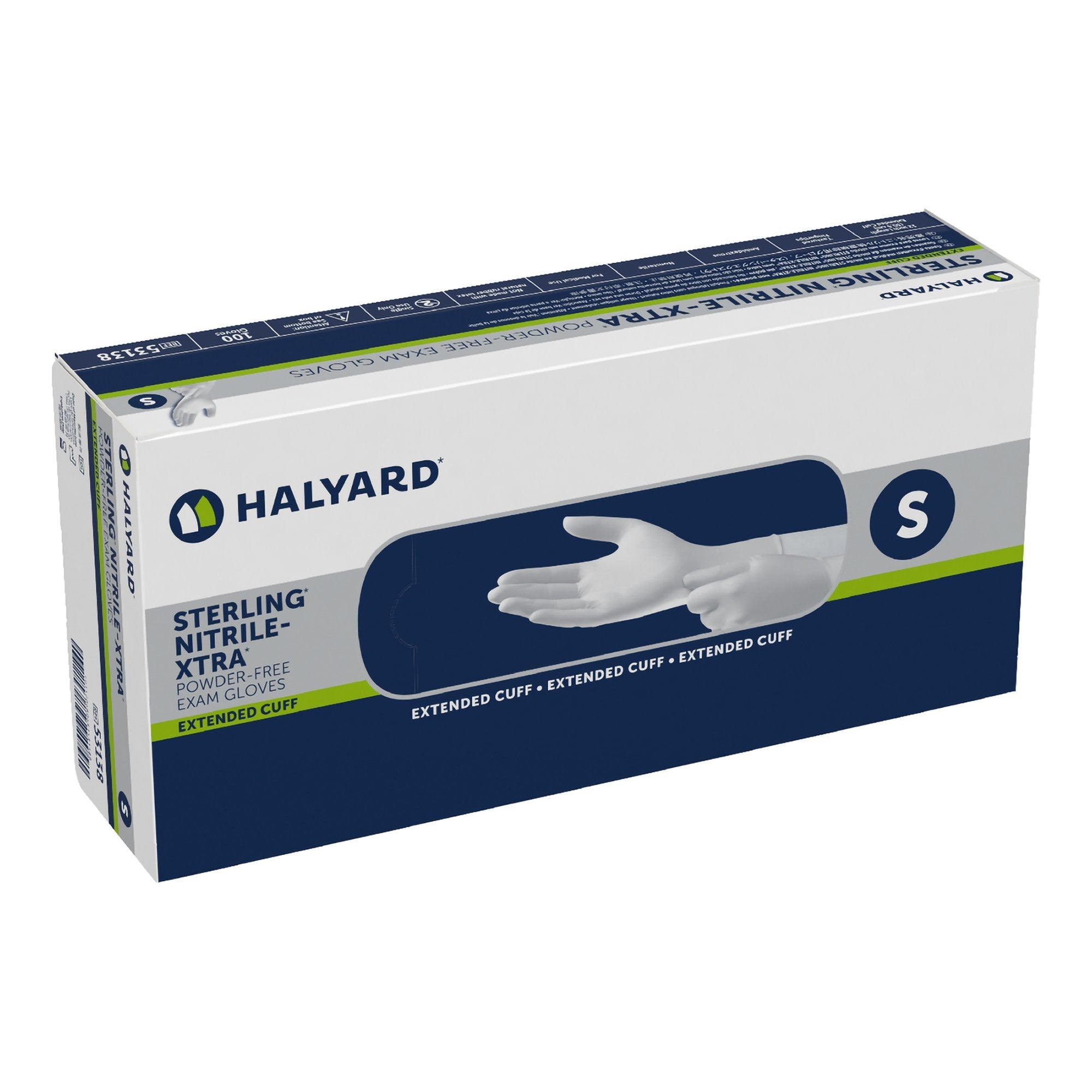 O&M Halyard Inc Sterling-Xtra Extended Cuff Length Exam Glove, Small, Gray 53138, Box of 1