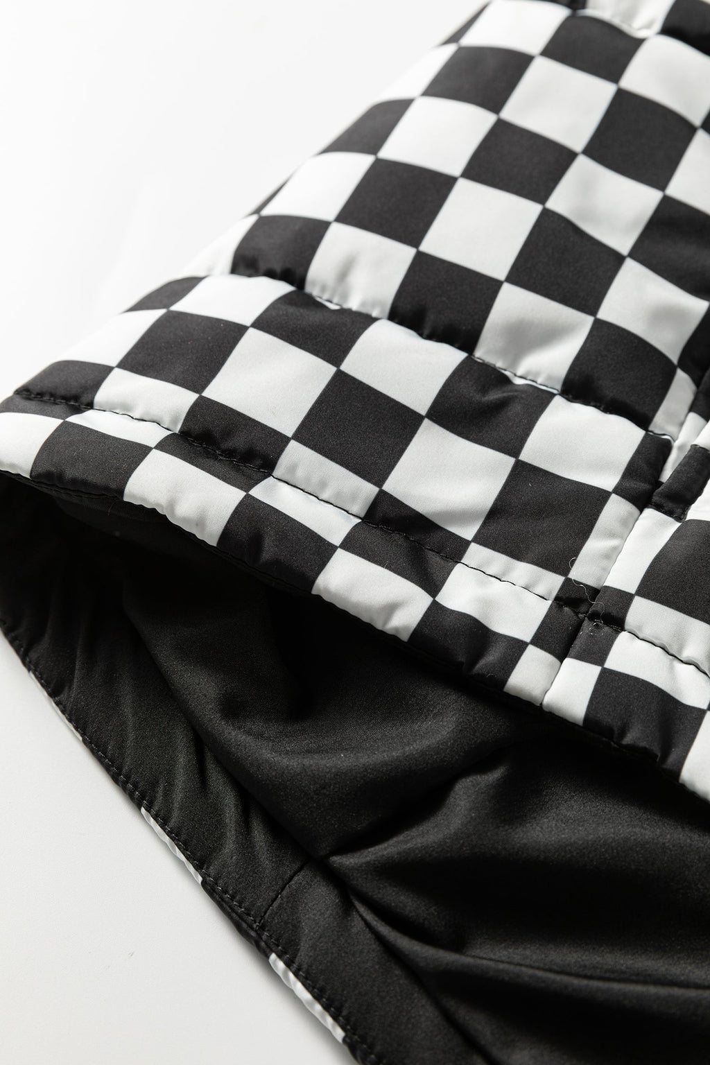 Black Double Checked Stand Collar Cropped Puffer Vest