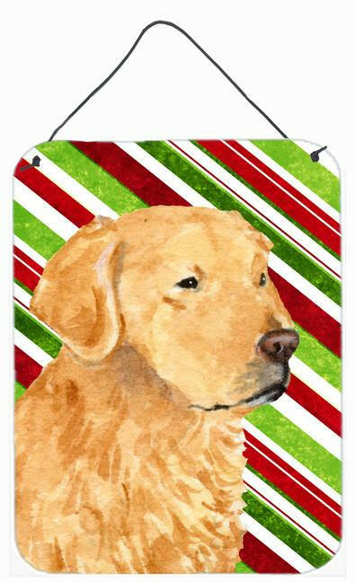 Golden Retriever Candy Cane Holiday Christmas Wall or Door Hanging Prints Aluminum Metal Sign Kitchen Wall Bar Bathroom Plaque Home Decor Front Door Plaque, 12x16, Multicolor