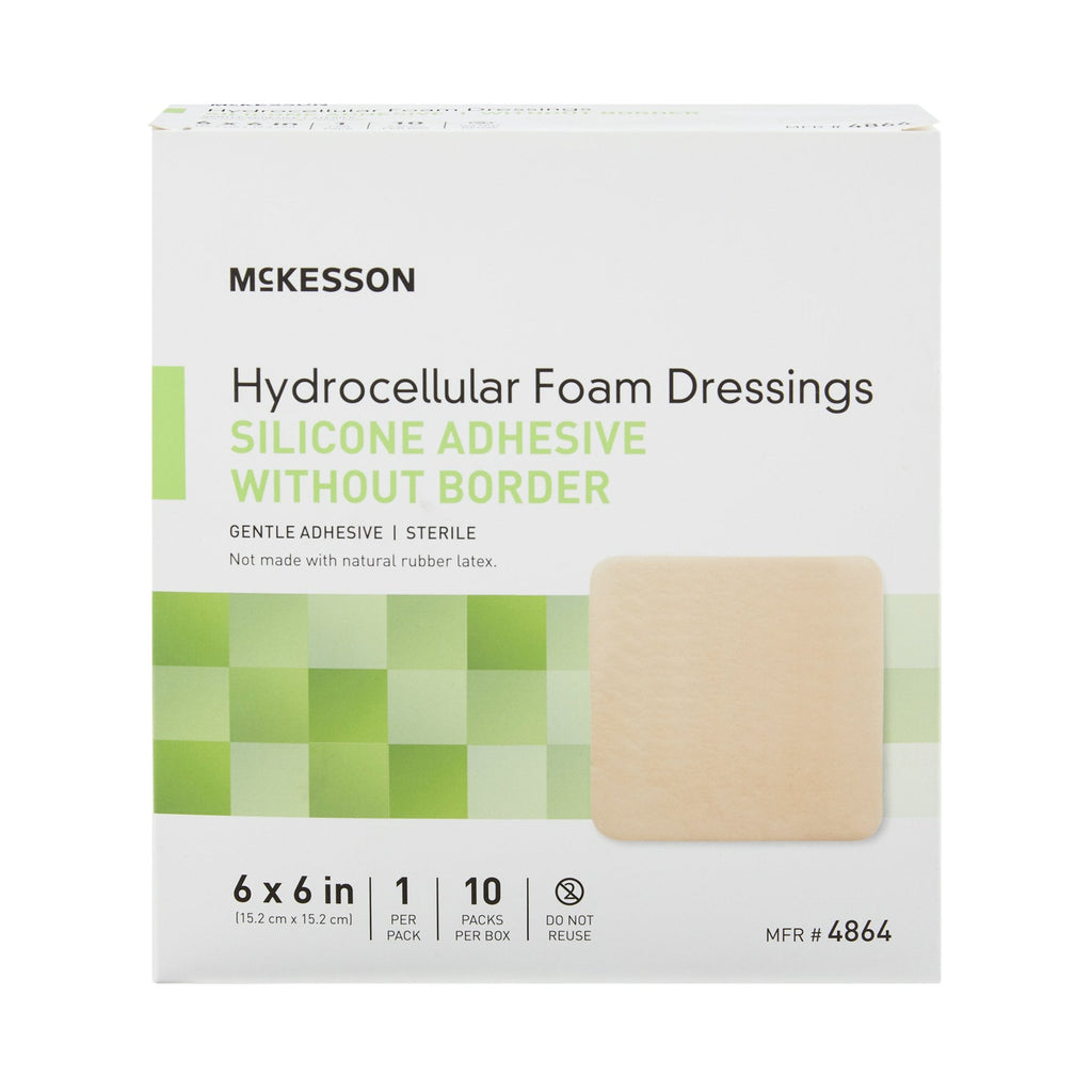 McKesson Silicone Gel Adhesive without Border Silicone Foam Dressing, 6 x 6 Inch 4864