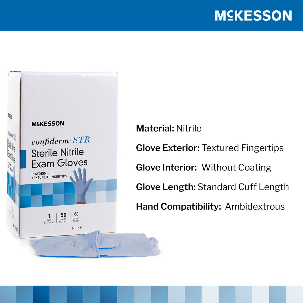 McKesson Confiderm® STR Nitrile Exam Glove, Large, Blue 14-6NSTR6