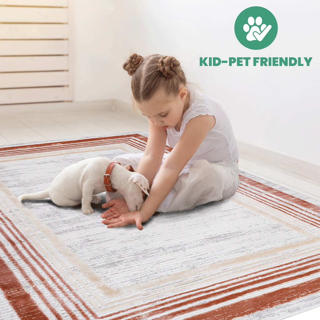NAAR MARFI Collection 8X10 Brown / Ivory / Bordered Area Rug