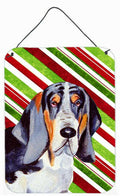 Basset Hound Candy Cane Holiday Christmas Wall or Door Hanging Prints Aluminum Metal Sign Kitchen Wall Bar Bathroom Plaque Home Decor Front Door Plaque, 12x16, Multicolor