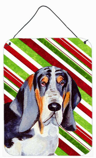 Basset Hound Candy Cane Holiday Christmas Wall or Door Hanging Prints Aluminum Metal Sign Kitchen Wall Bar Bathroom Plaque Home Decor Front Door Plaque, 12x16, Multicolor