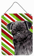 Pug Candy Cane Holiday Christmas Wall or Door Hanging Prints Aluminum Metal Sign Kitchen Wall Bar Bathroom Plaque Home Decor Front Door Plaque, 12x16, Multicolor