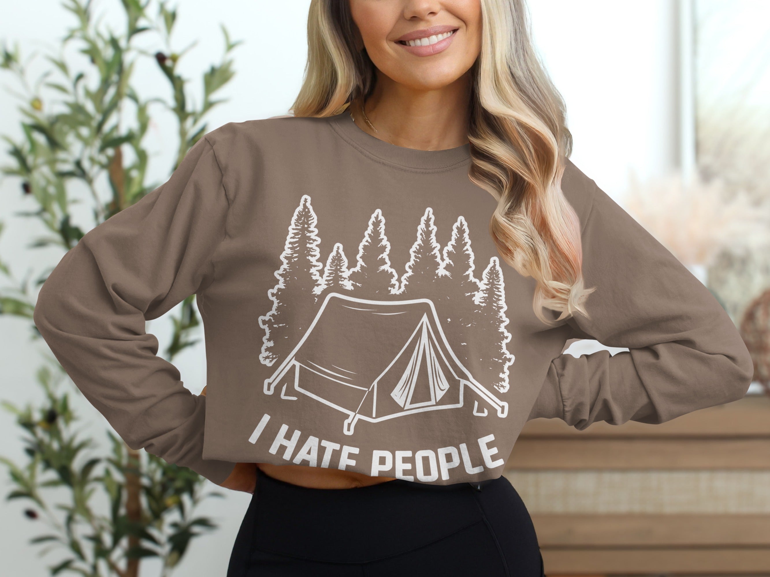 I Hate People Tent In The Forest Illustration Long Sleeve T-Shirt